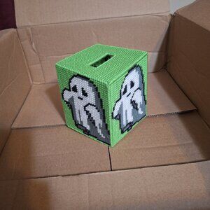 ghost green background tissue box cover plastic canvas